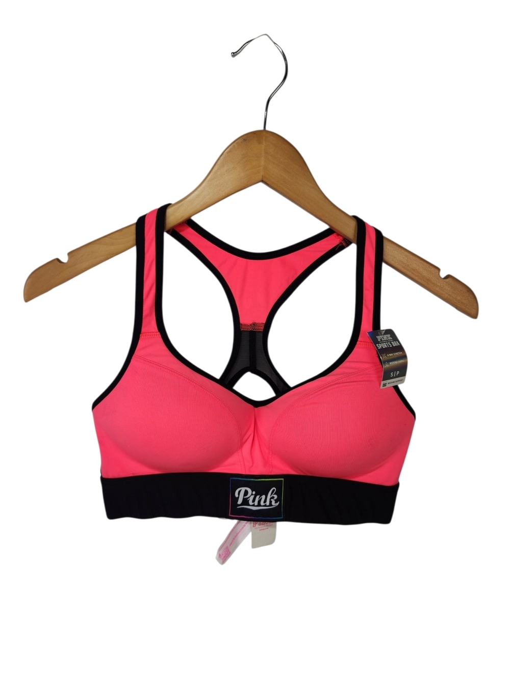 PINK Victoria's Secret Ultimate Push-Up Sports Bra Neon Pink Black Mesh Small